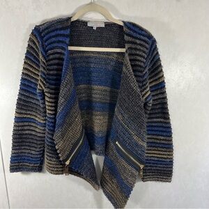Tricots Jean Marc Paris Women’s Blue Multicolored Striped Cardigan France Size M